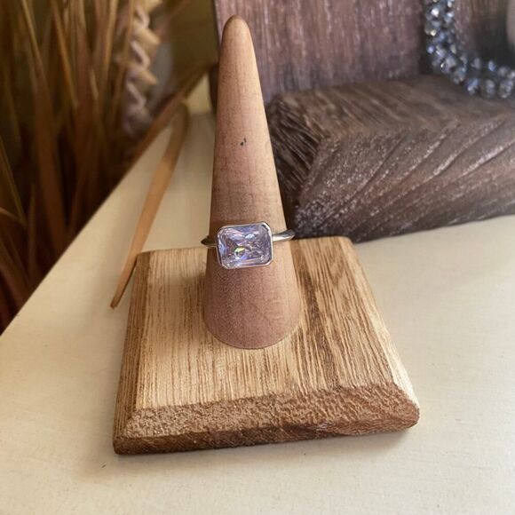 Cushion Cut Clear CZ Bezel Ring Rhodium - Picture 5 of 10